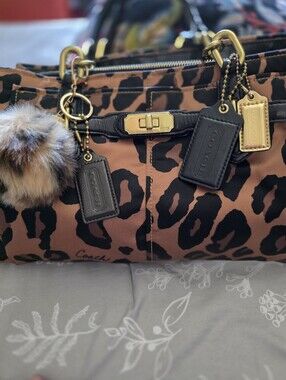 Coach Leopard-Print Satchel in Brown and Black with Gold Hardware Brand New
